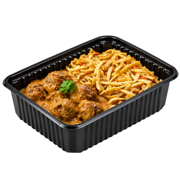 Bami met balletjes in satesaus